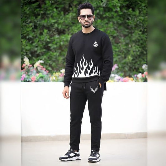 2 Pcs Men's Fleece Printed Sweatshirt Track Suit