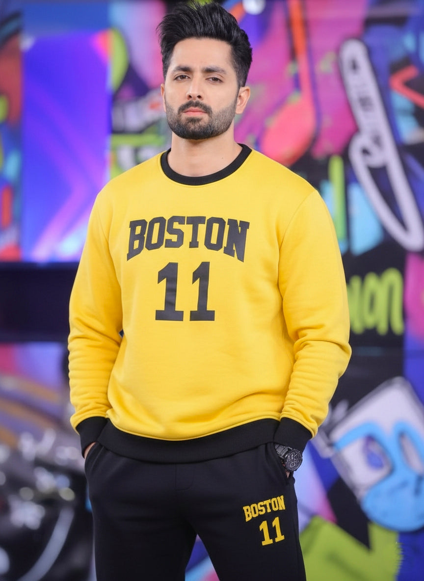 Unisex Fleece Printed Round Neck Sweatshirt Track Suit 2 Pcs