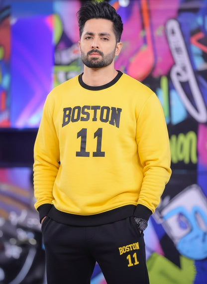 Unisex Fleece Printed Round Neck Sweatshirt Track Suit 2 Pcs