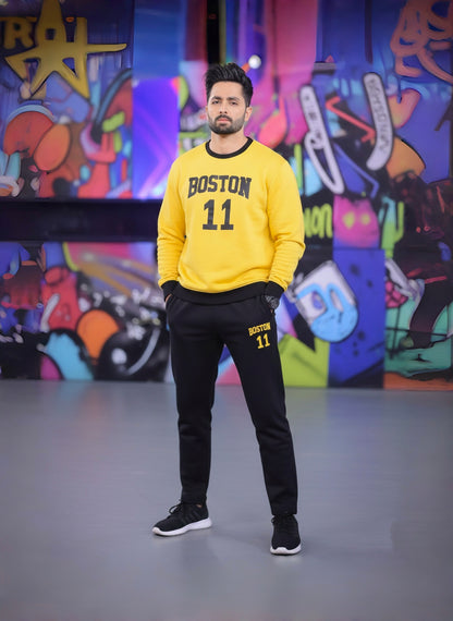 Unisex Fleece Printed Round Neck Sweatshirt Track Suit 2 Pcs