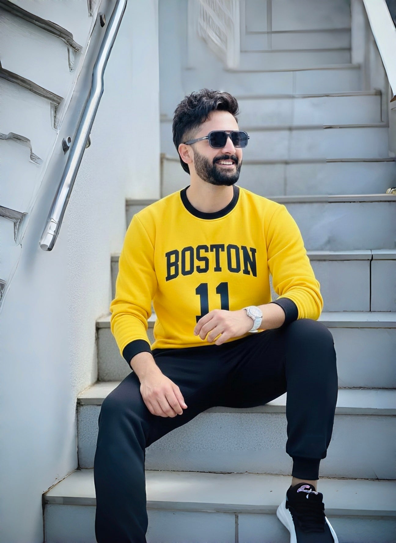 Unisex Fleece Printed Round Neck Sweatshirt Track Suit 2 Pcs