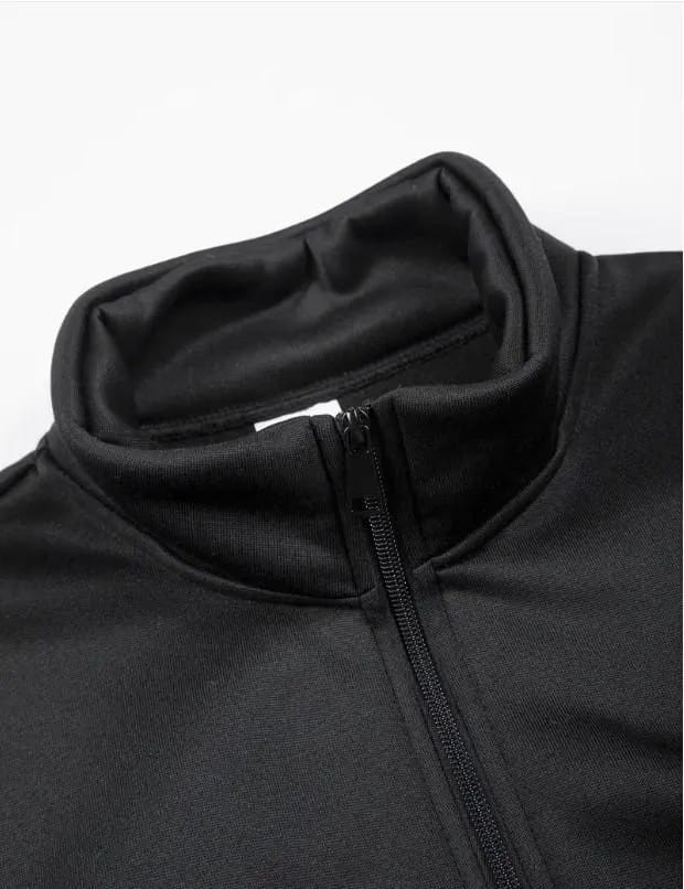 Men’s Fleece Ban Collar Track Suit – Black | 2 Pcs Zipper Sportswear