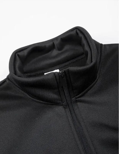 Men’s Fleece Ban Collar Track Suit – Black | 2 Pcs Zipper Sportswear
