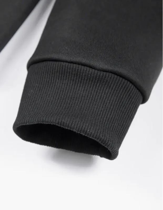 Men’s Fleece Ban Collar Track Suit – Black | 2 Pcs Zipper Sportswear