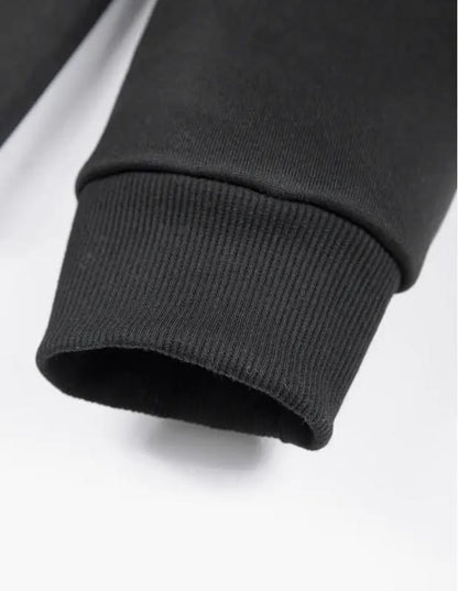 Men’s Fleece Ban Collar Track Suit – Black | 2 Pcs Zipper Sportswear