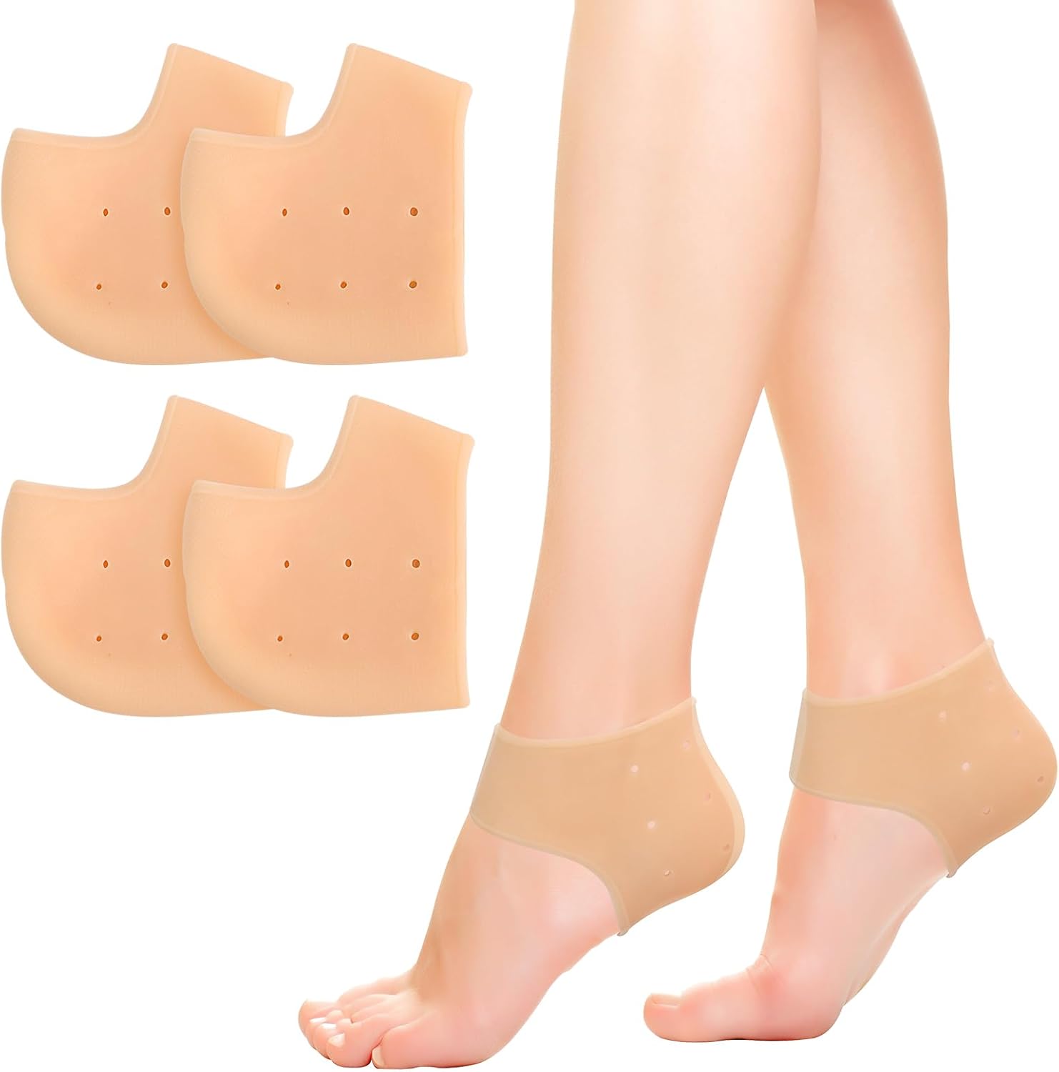 2 Pairs Silicone Heel Cups Blister Prevention Heel Sleeves Gel Guard for Women and Men Heel Pain Relief (Flesh Colored, One Size)