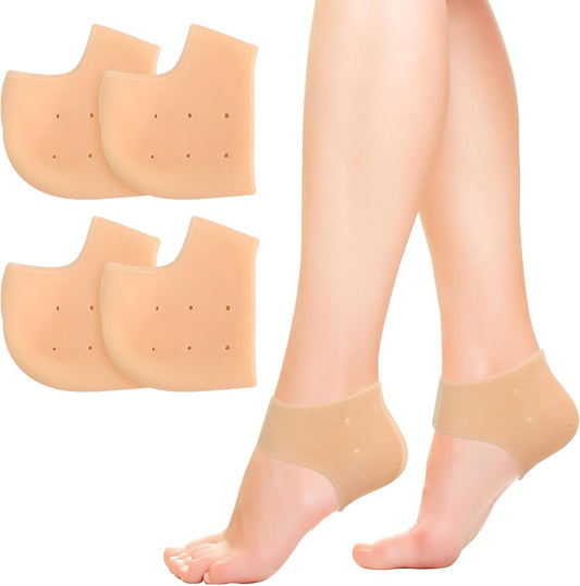 2 Pairs Silicone Heel Cups Blister Prevention Heel Sleeves Gel Guard for Women and Men Heel Pain Relief (Flesh Colored, One Size)