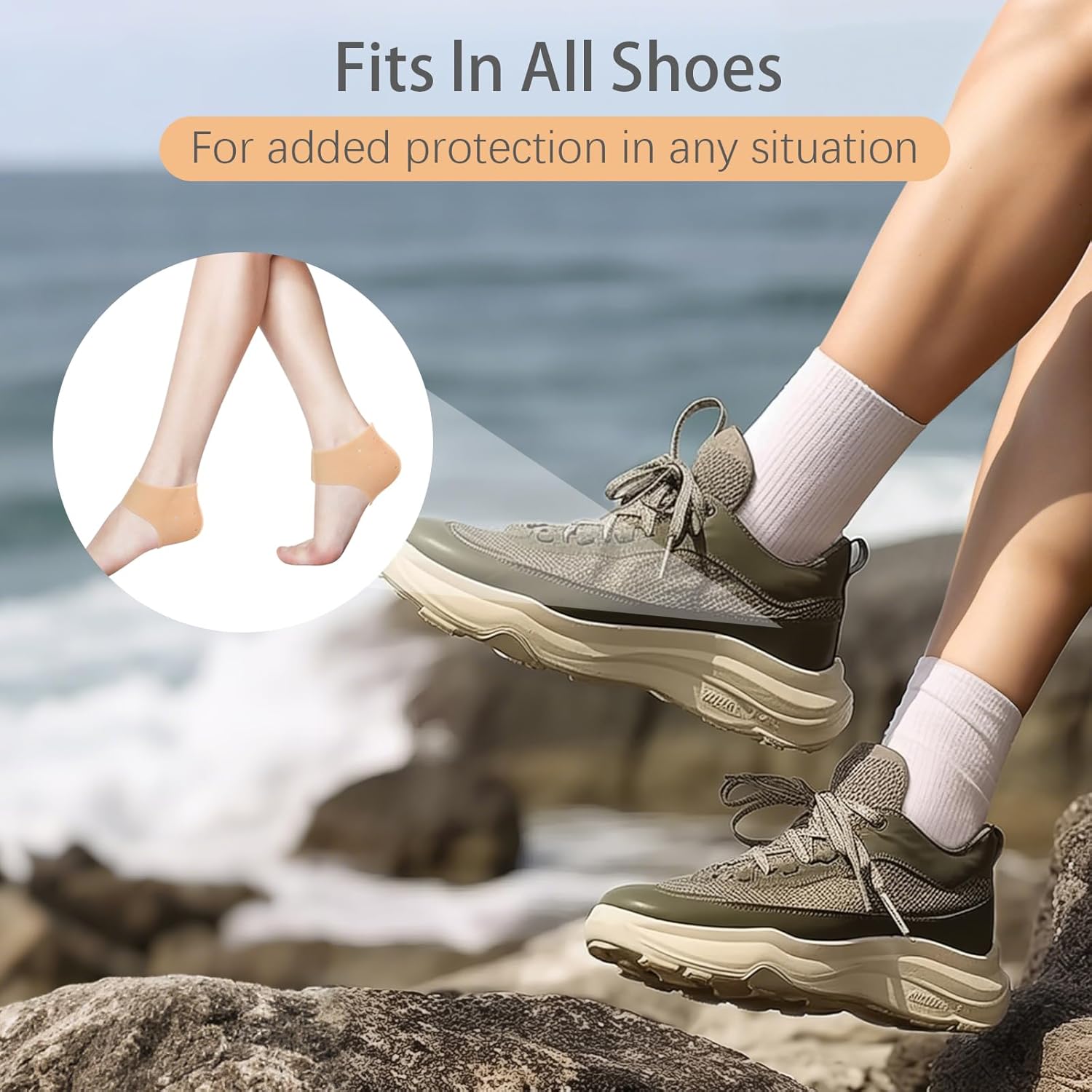 2 Pairs Silicone Heel Cups Blister Prevention Heel Sleeves Gel Guard for Women and Men Heel Pain Relief (Flesh Colored, One Size)