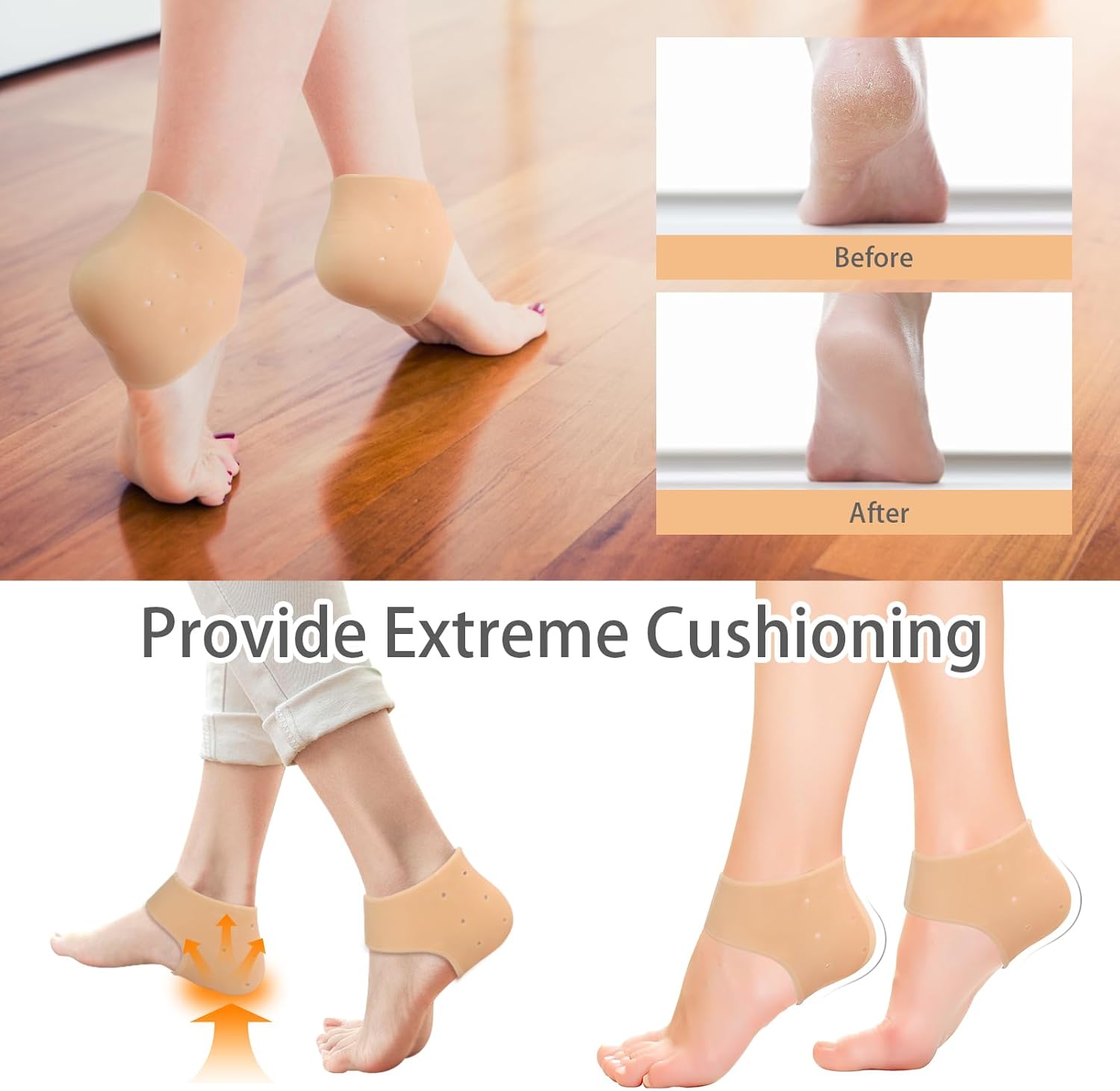 2 Pairs Silicone Heel Cups Blister Prevention Heel Sleeves Gel Guard for Women and Men Heel Pain Relief (Flesh Colored, One Size)