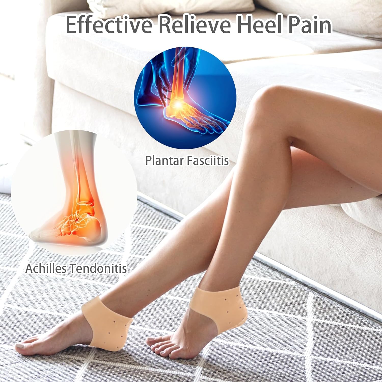2 Pairs Silicone Heel Cups Blister Prevention Heel Sleeves Gel Guard for Women and Men Heel Pain Relief (Flesh Colored, One Size)