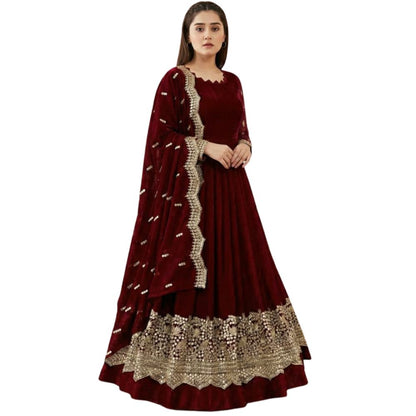 Women's Silk 3-Piece Maxi Set with V-Neck, Trouser & Chiffon Dupatta